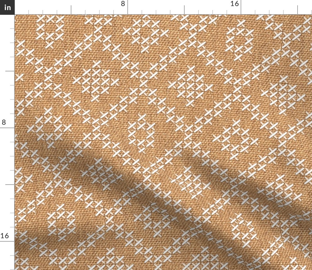 Natural linen burlap texture white diamonds cross-stitch neutral rustic Fabric