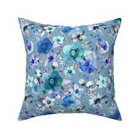 Blue blue Winter floral Romantic rose watercolor Roses flowers Blue Small