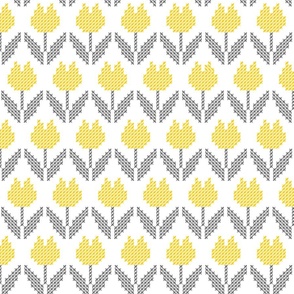Tulips cross-stitch yellow grey Wallpaper