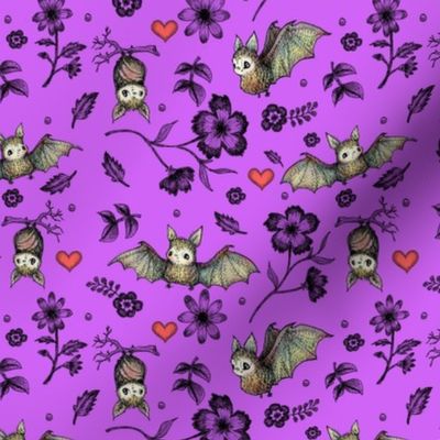 Bat & Hearts, Purple, SMALL PRINT