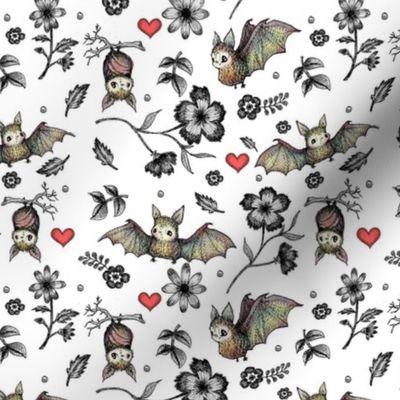 Bats & Hearts, White, SMALL PRINT