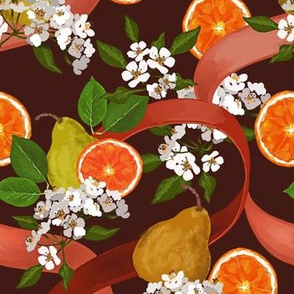 Holiday Pear Blossoms and Citrus - Red