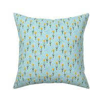 (small scale) Tulips - spring flowers - yellow on blue with polka dots - LAD19BS