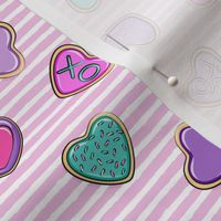 (small scale) heart sugar cookies - valentines - multi on pink stripes C20BS