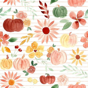 soft autumn florals & pumpkins - blush stripes 