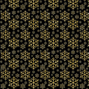 8" Snowflakes Gold Glitter Look on Black Pattern