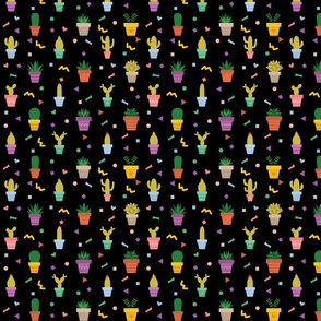 8" Colorful Cactus Collection Pattern_Black