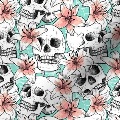 skulls and lily 2 Halloween fabric