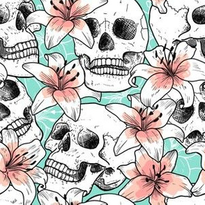 skulls and lily 2 Halloween fabric