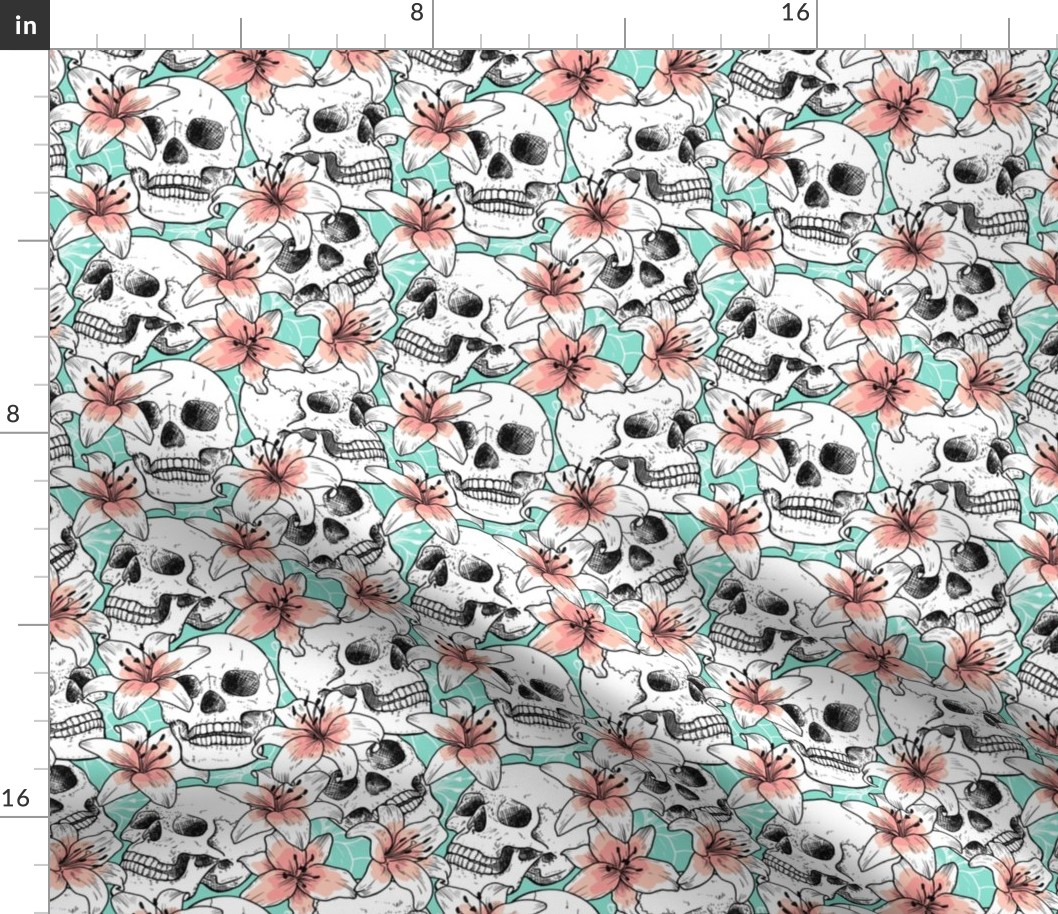 skulls and lily 2 Halloween fabric
