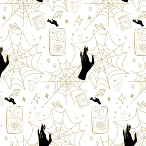 Gothic// Halloween//Spider Web//Tarot Cards//White-Black