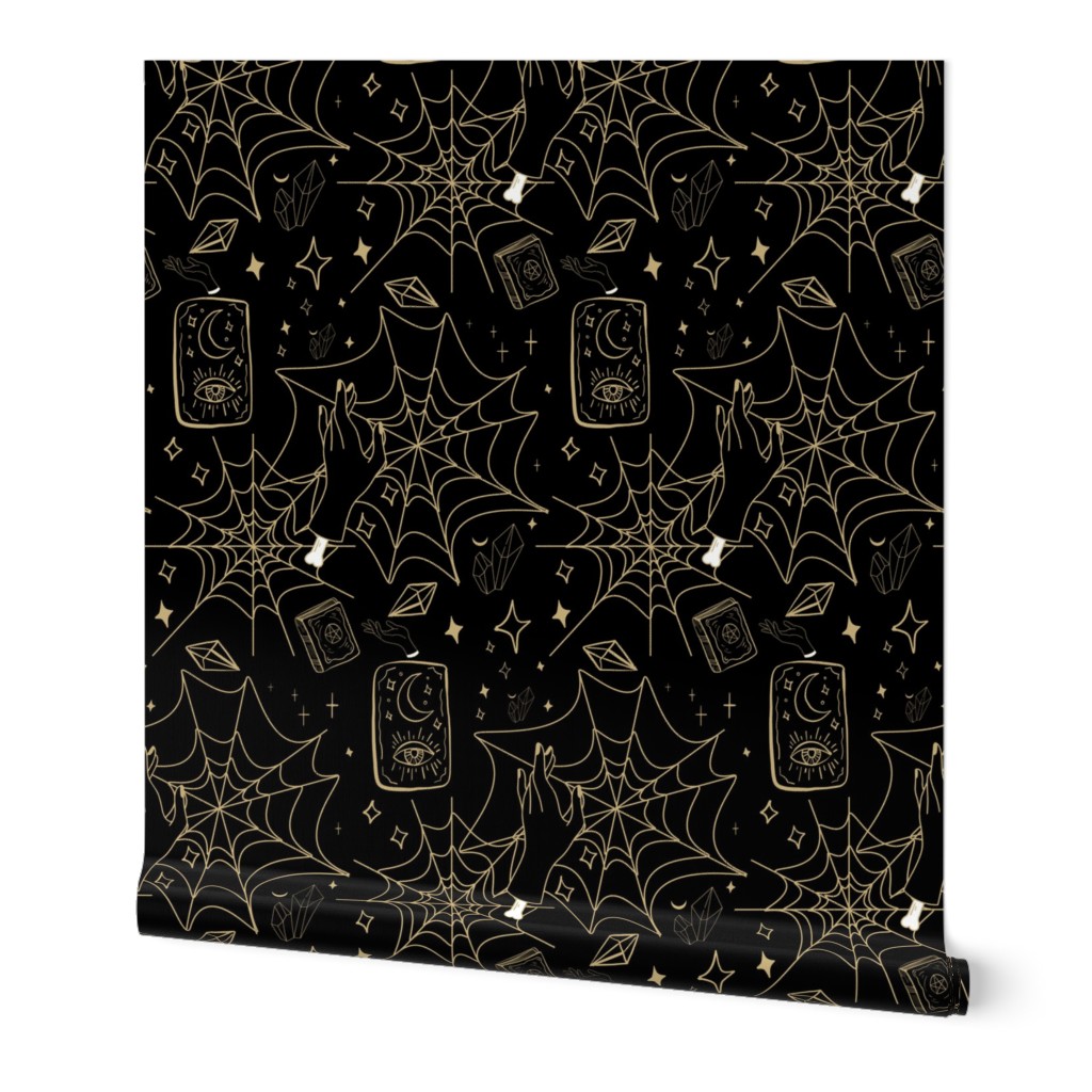 Gothic// Halloween//Spider Web//Tarot Cards//Black-Gold