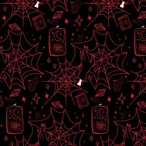 Gothic// Halloween//Spider Web//Tarot Cards//Black-Red