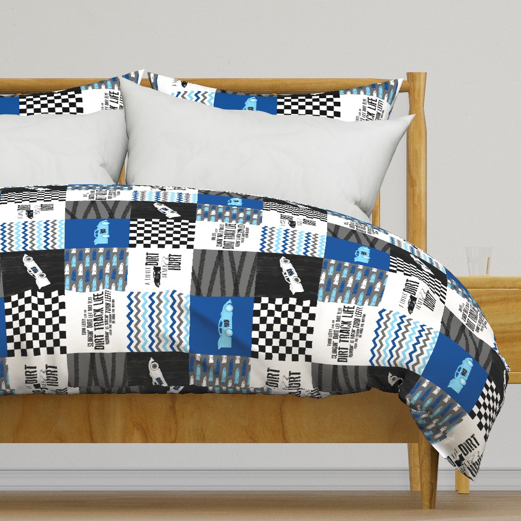 Dirt Track//Blues//403 - Wholecloth Cheater Quilt - Rotated