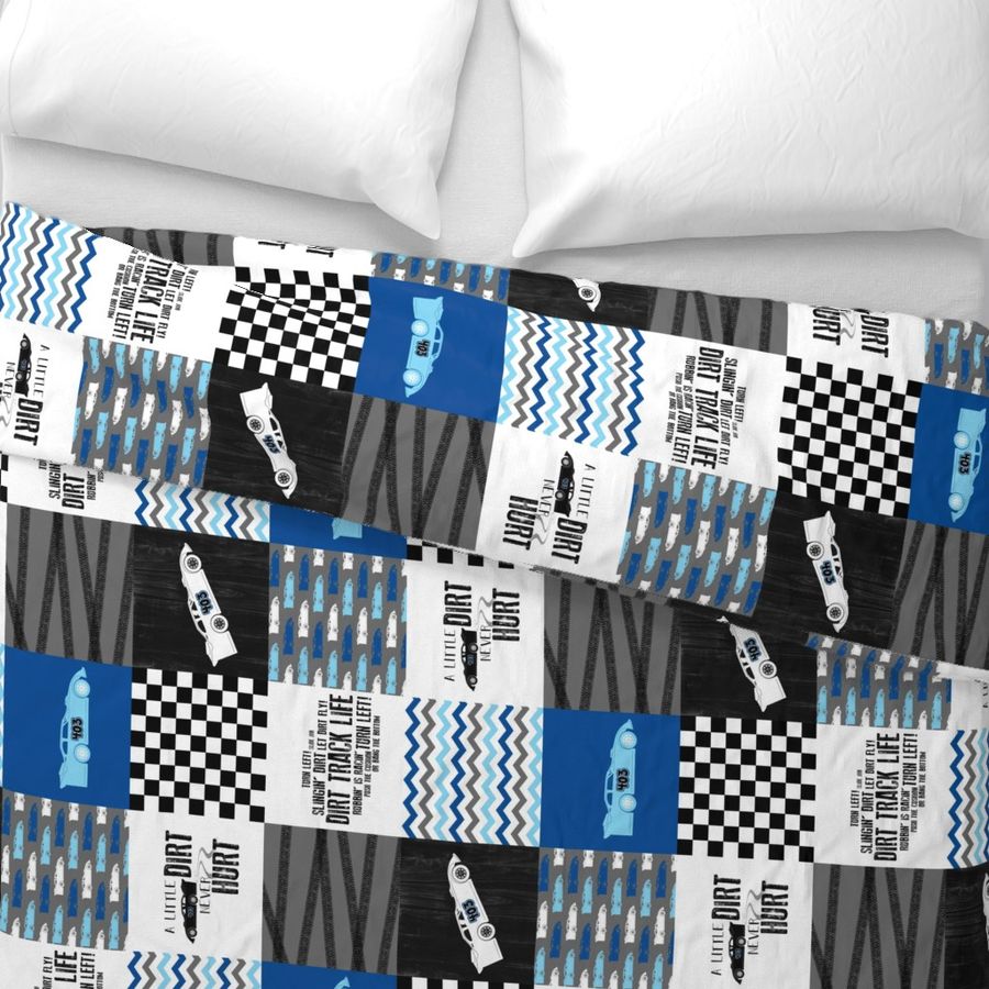 Dirt Track//Blues//403 - Wholecloth Cheater Quilt - Rotated