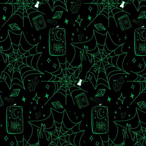 Gothic// Halloween//Spider Web//Tarot Cards//Black-Green