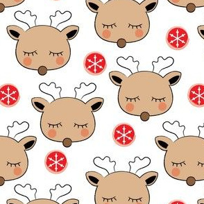 cute reindeer faces and red snowflakes