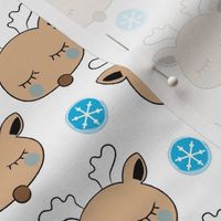 cute reindeer faces and blue snowflakes