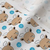 tiny cute reindeer faces and blue snowflakes