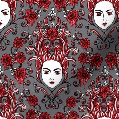 Witch head damask with bleeding roses