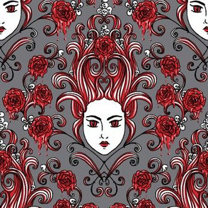Witch head damask with bleeding roses
