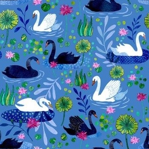 Feathered Lilly Pond on Med Blue