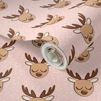 (small scale) Cute Reindeer - Christmas Holiday fabric - pink with polka dots - LAD20BS