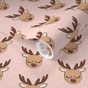 (small scale) Cute Reindeer - Christmas Holiday fabric - pink with polka dots - LAD20BS