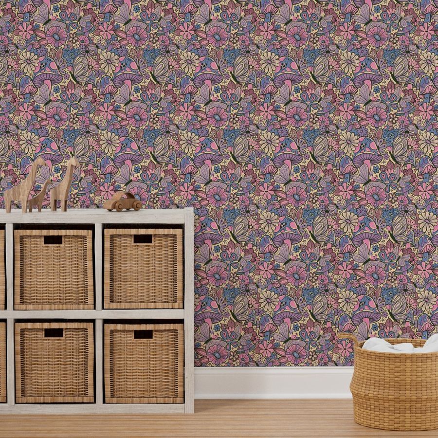 70s Lavender Mushroom Bloom Wallpaper | Spoonflower