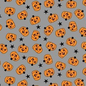 Happy Jack O lanterns and Stars on gray