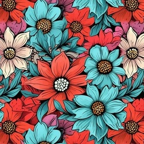 Turquoise Red and Beige flower cluster