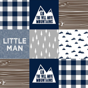 Little Man & You Will Move Mountains Quilt Top - Navy/Grey/Brown V2 - LAD20BS