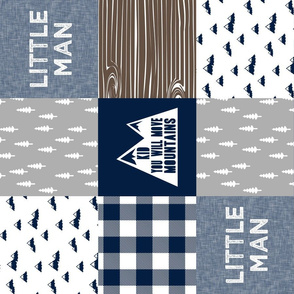 Little Man & You Will Move Mountains Quilt Top - Navy/Grey/Brown V2 (90) - LAD20BS