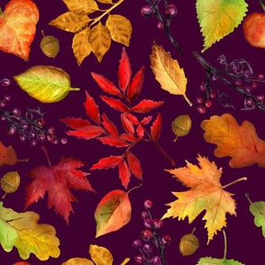 8" Vibrant Fall | Autumn Leaves Pattern_Eggplant Purple