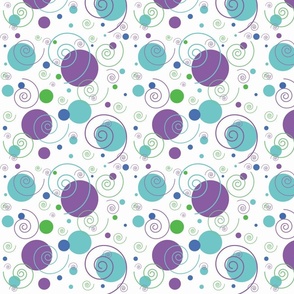 8" Polka Dots and Swirls Pattern in Purple, Aqua and Green