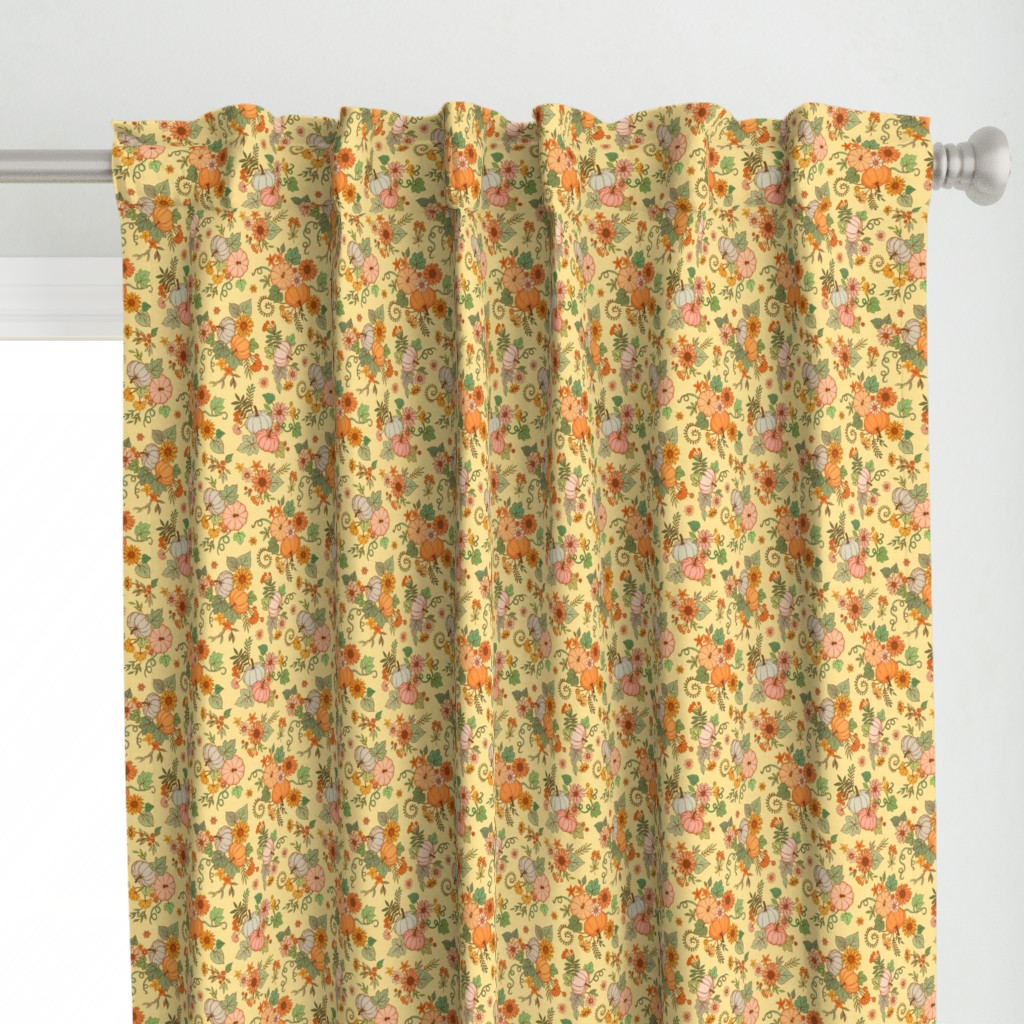 Contemporary Tossed Sunflower and Pumpkin Chintz - yellow - tiny