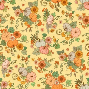 Contemporary Tossed Sunflower and Pumpkin Chintz - yellow - tiny