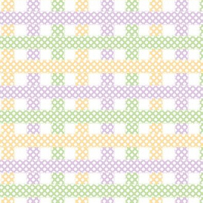 Criss Cross Polka Dot Stripes in Pastel Yellow Lavender Purple and Mint Green