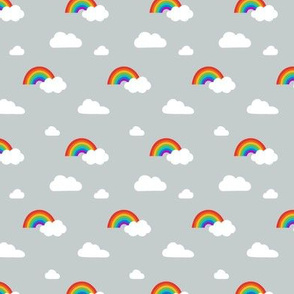 Little Rainbows and Fluffy Clouds on light grey