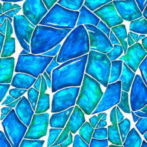 Tropical Canopy- Vibrant Blues/Greens on White 