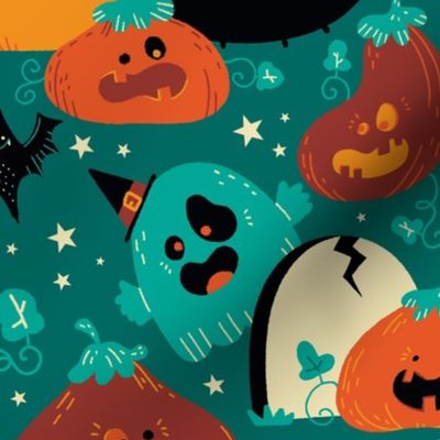 Halloween cats-ghost-pumpkins