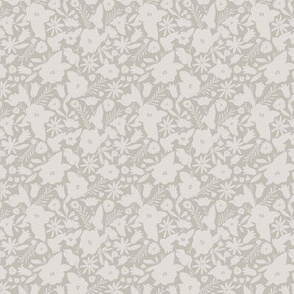 Finley - Boho Girl Floral Silhouette Stone Grey Tonal  Small Scale