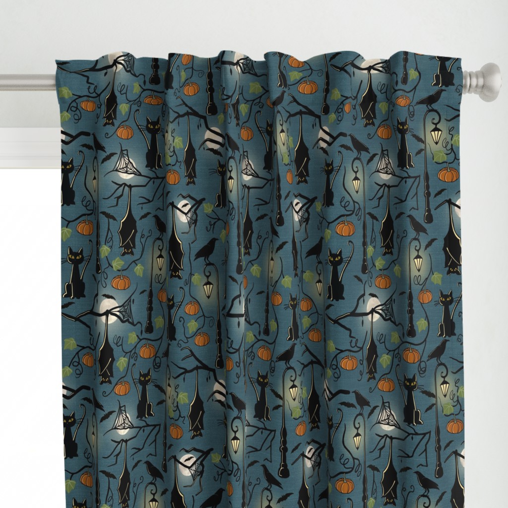 Bats, cats and crows on lampshade. Large scale.