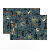 Bats, cats and crows on lampshade. Large scale.