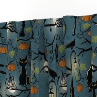 Bats, cats and crows on lampshade. Large scale.