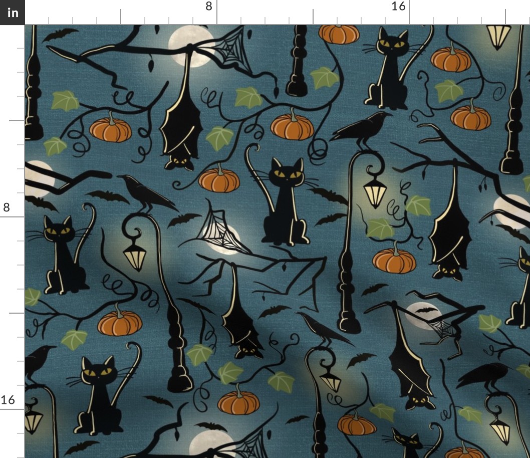 Bats, cats and crows on lampshade. Large scale.