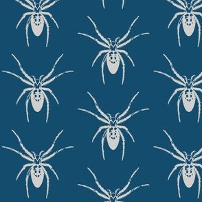 Spiders in Silvery Gray on Navy Blue