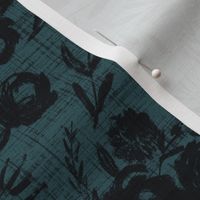 Macabre skulls - dark teal linen