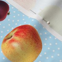 Apples and dots on bright blue ground