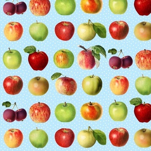 Apples and dots on bright blue ground